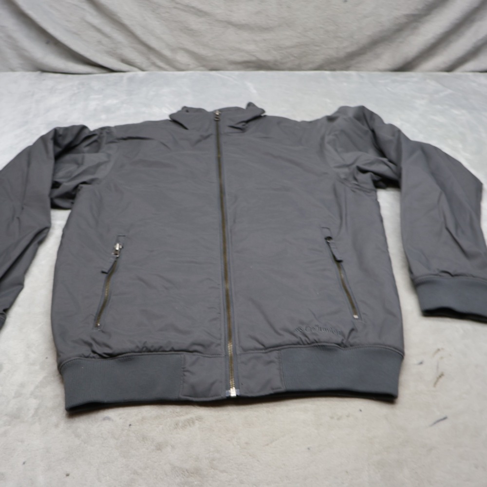 Columbia Jacket Mens Small Grey Fleece Lined Light Rain Wind Full Zip Bomber